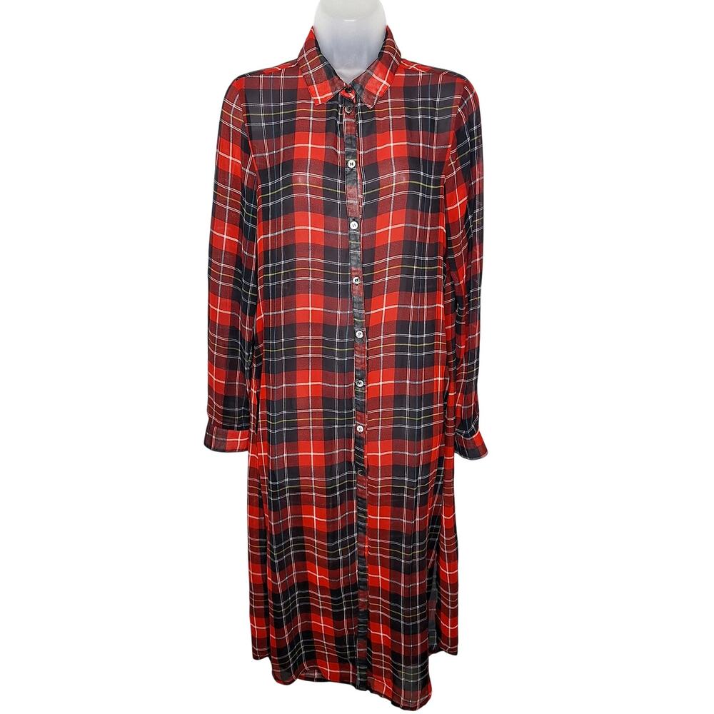 Plaid Tartan Duster Top Large Sheer Grunge Long Love Blind Lumberjack Holiday